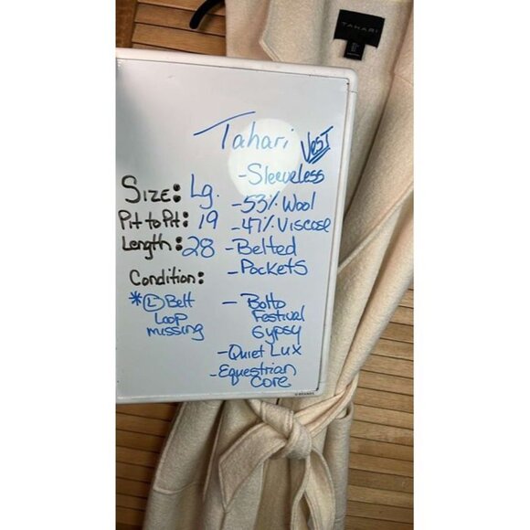 Tahari Cream Wool Sleeveless Vest with Tie  SnowQueen Styling - Picture 2 of 8